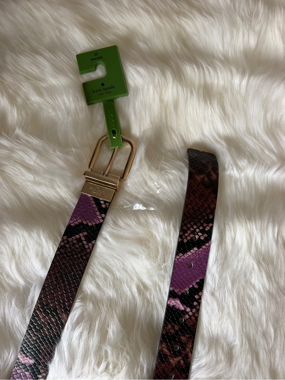 Kate Spade New York Twist Reversible Belt Size M Pink Black Snake Print NWT
